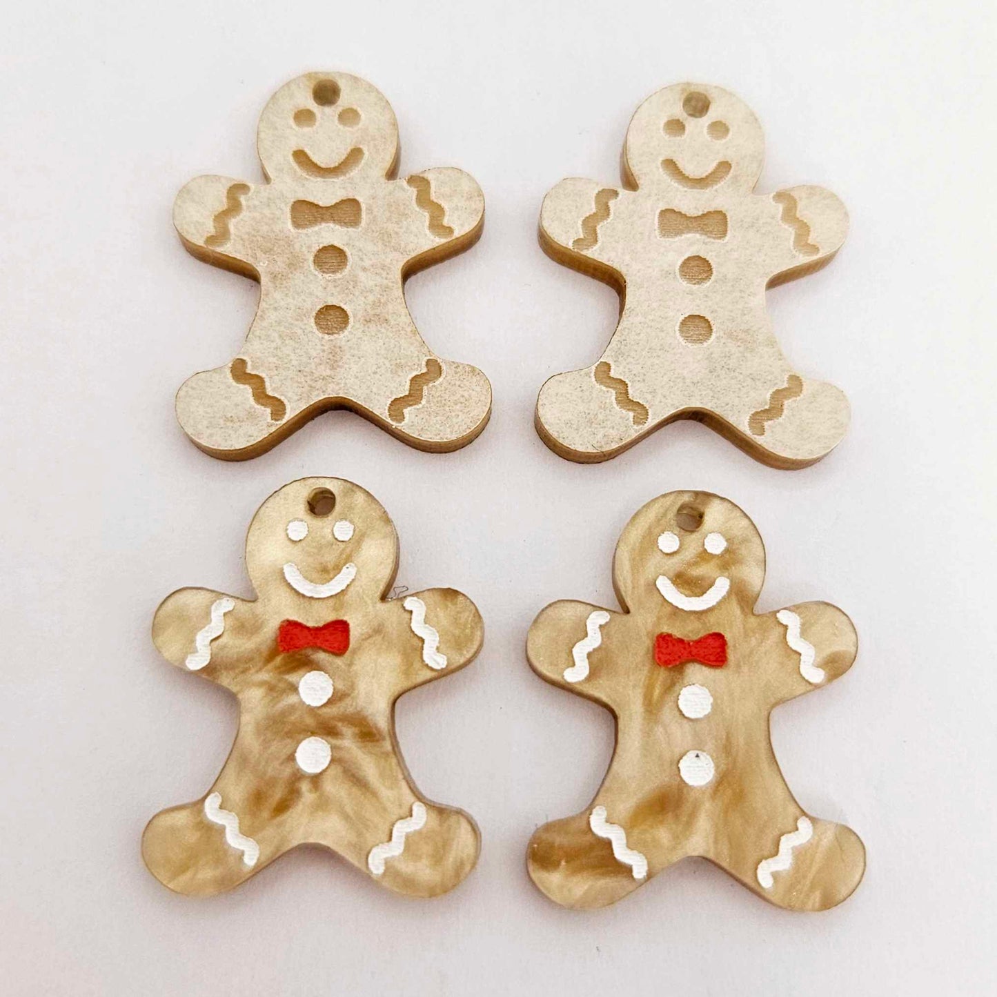 gold brown pearl marble gingerbread men Christmas Xmas DIY earring supplies laser cut acrylic mini small petite dangles blanks engraved paint fill kids