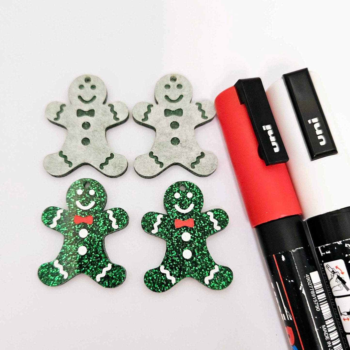 green glitter gingerbread men Christmas Xmas DIY earring supplies laser cut acrylic dangles blanks engraved paint fill
