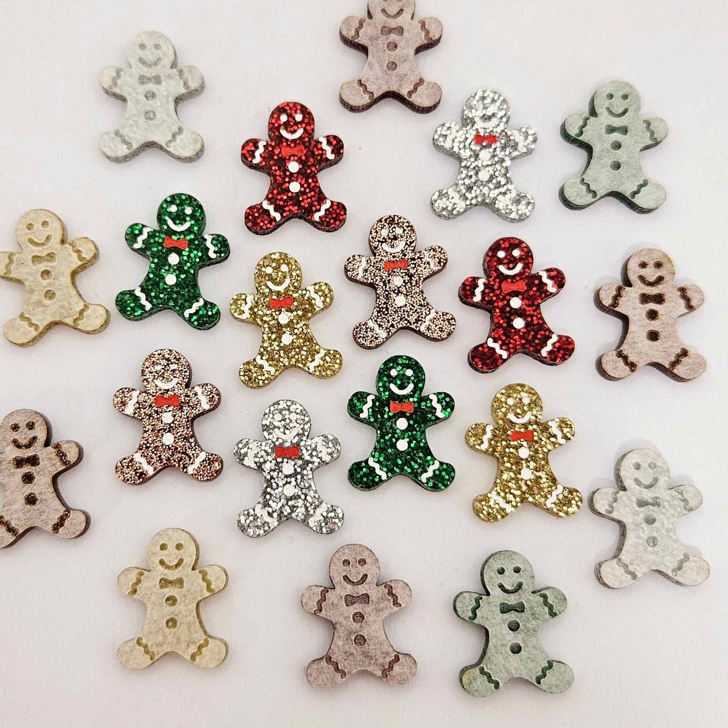 gold red green silver copper bronze glitter gingerbread men Christmas Xmas DIY earring supplies laser cut acrylic studs blanks engraved paint fill mixed pack