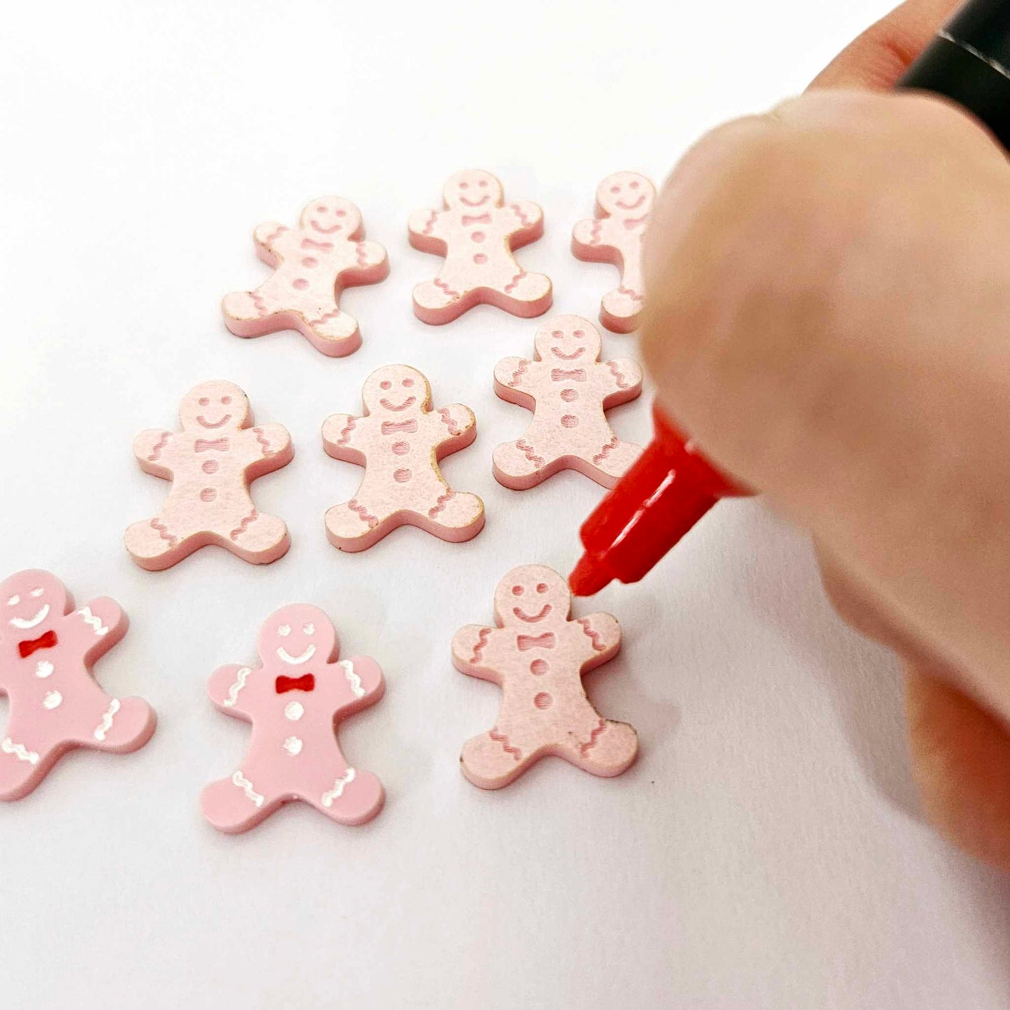 pastel pink gingerbread men Christmas Xmas DIY earring supplies laser cut acrylic studs blanks engraved paint fill