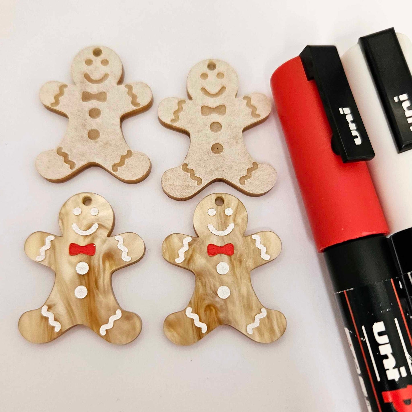 gold brown marble gingerbread men Christmas Xmas DIY earring supplies laser cut acrylic dangles blanks engraved paint fill