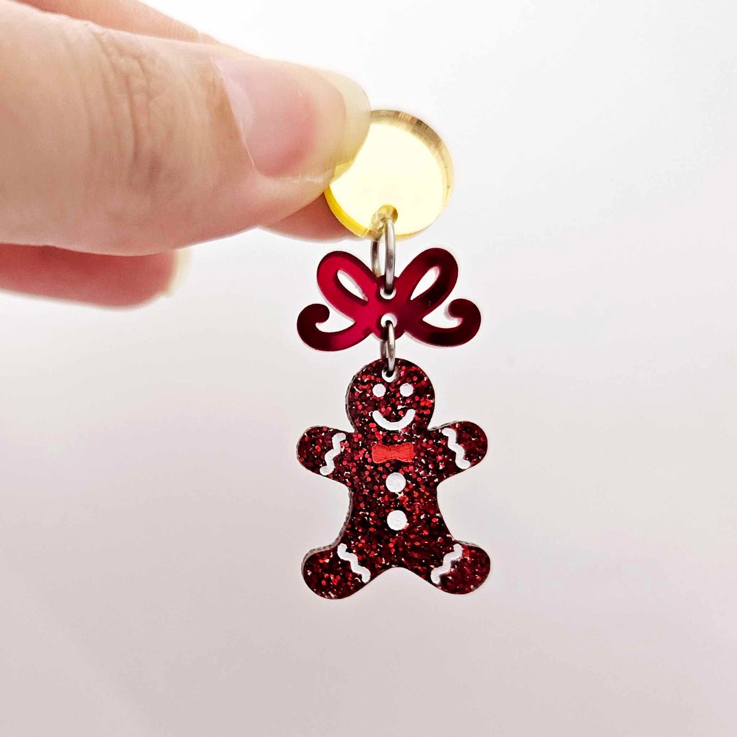red glitter gingerbread men Christmas Xmas DIY earring supplies laser cut acrylic mini small petite dangles blanks engraved paint fill kids