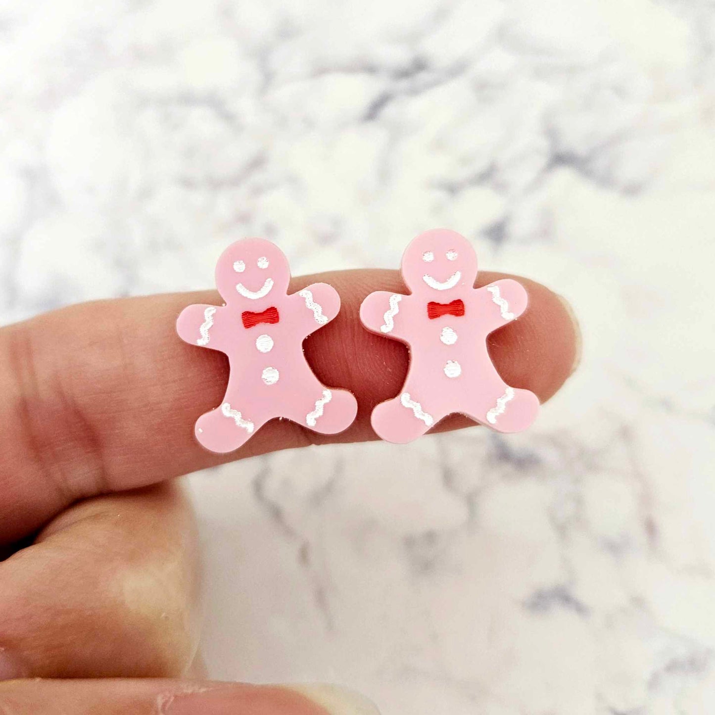 pastel pink gingerbread men Christmas Xmas DIY earring supplies laser cut acrylic studs blanks engraved paint fill