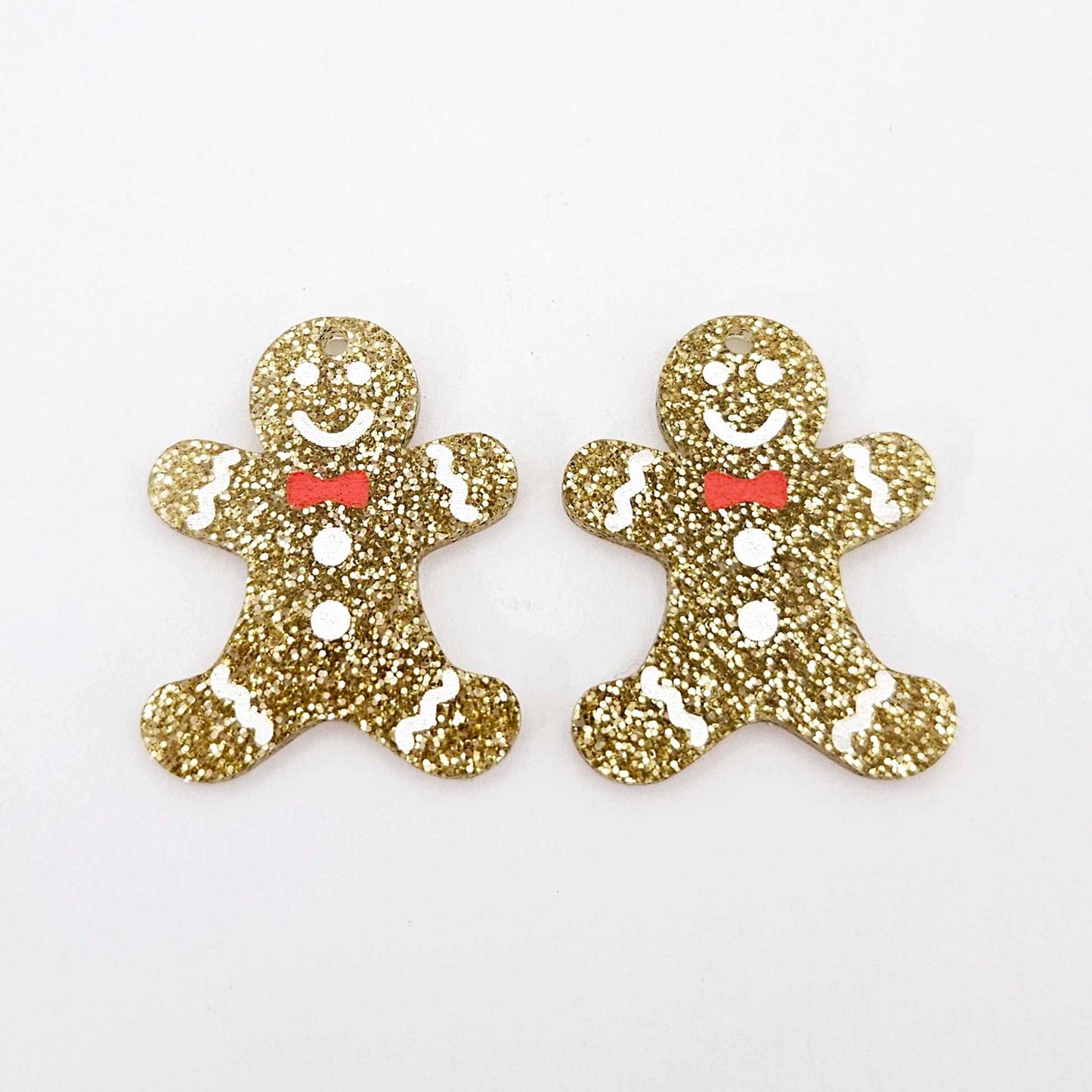 gold glitter gingerbread men Christmas Xmas DIY earring supplies laser cut acrylic dangles blanks engraved paint fill