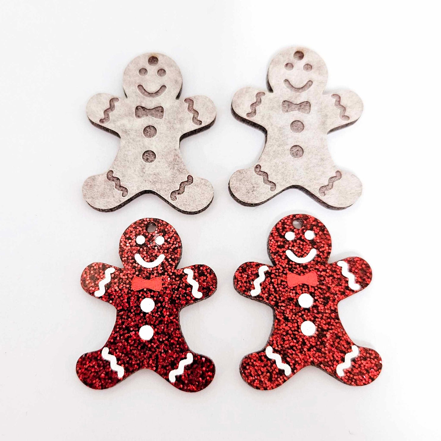 red glitter gingerbread men Christmas Xmas DIY earring supplies laser cut acrylic dangles blanks engraved paint fill