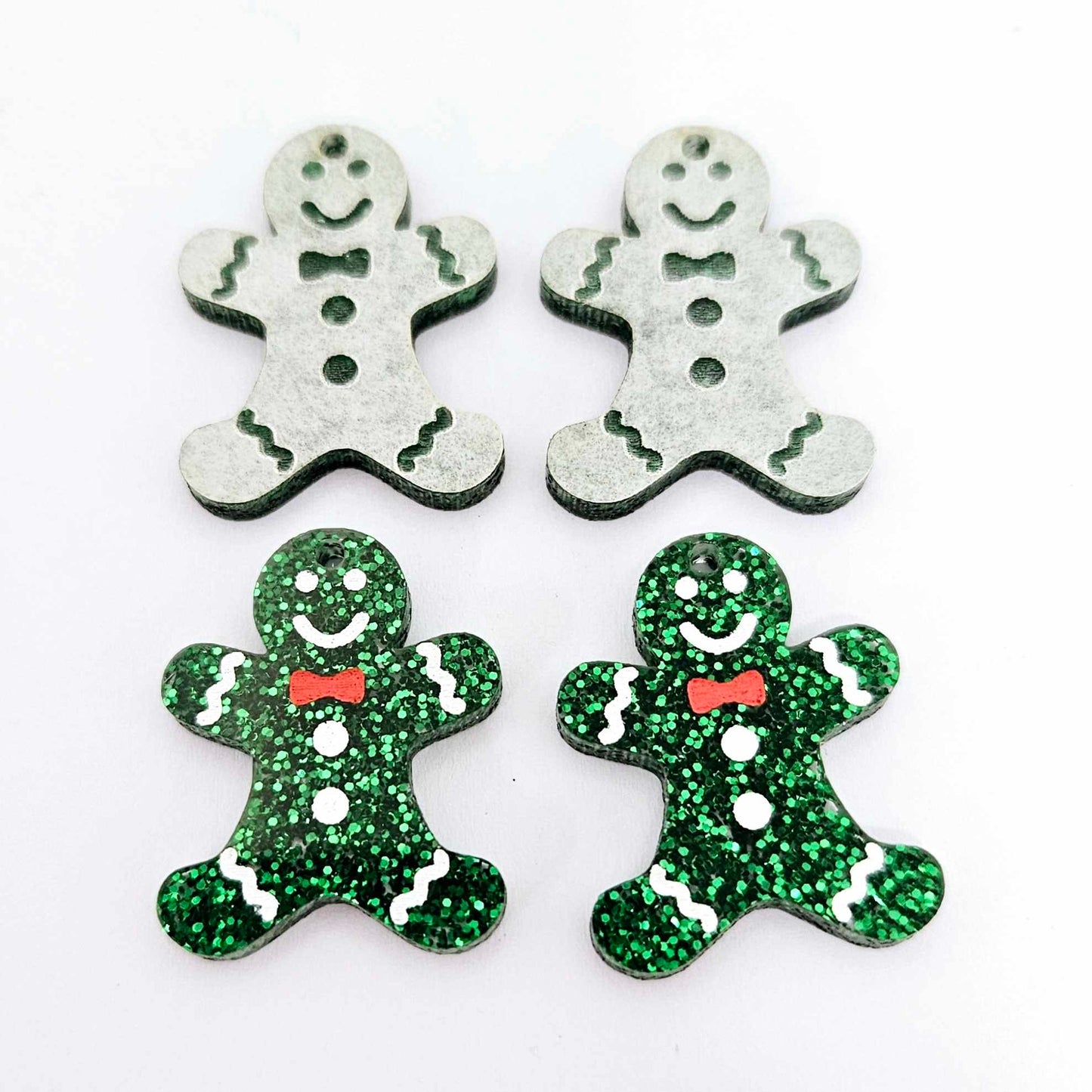 green glitter gingerbread men Christmas Xmas DIY earring supplies laser cut acrylic mini small petite dangles blanks engraved paint fill kids