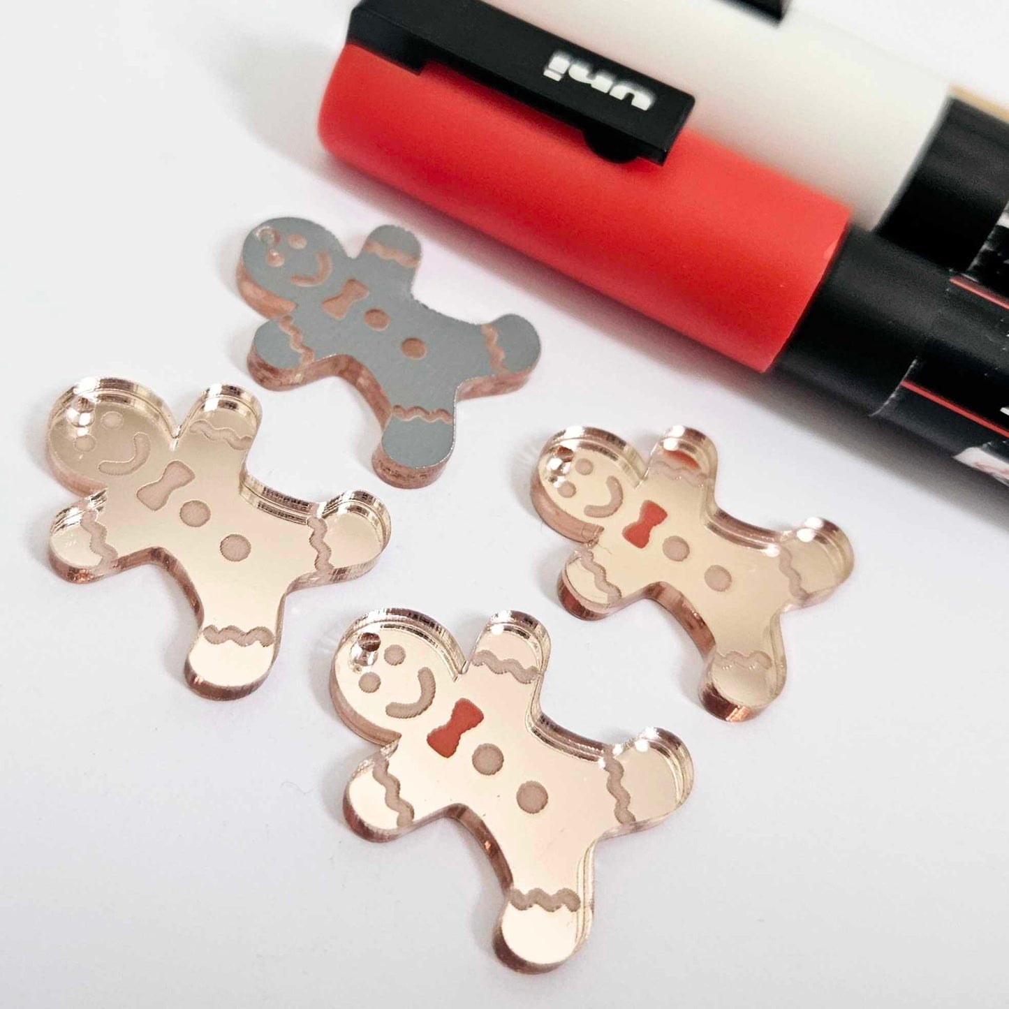 rose gold mirror gingerbread men Christmas Xmas DIY earring supplies laser cut acrylic mini small petite dangles blanks engraved paint fill kids