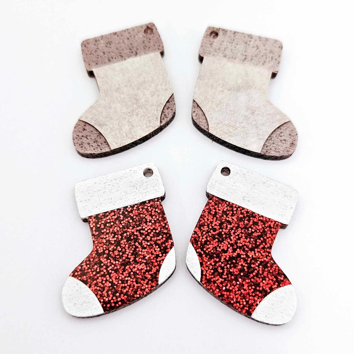 red glitter stockings Christmas DIY earring supplies laser cut acrylic dangles blanks engraved paint fill craft