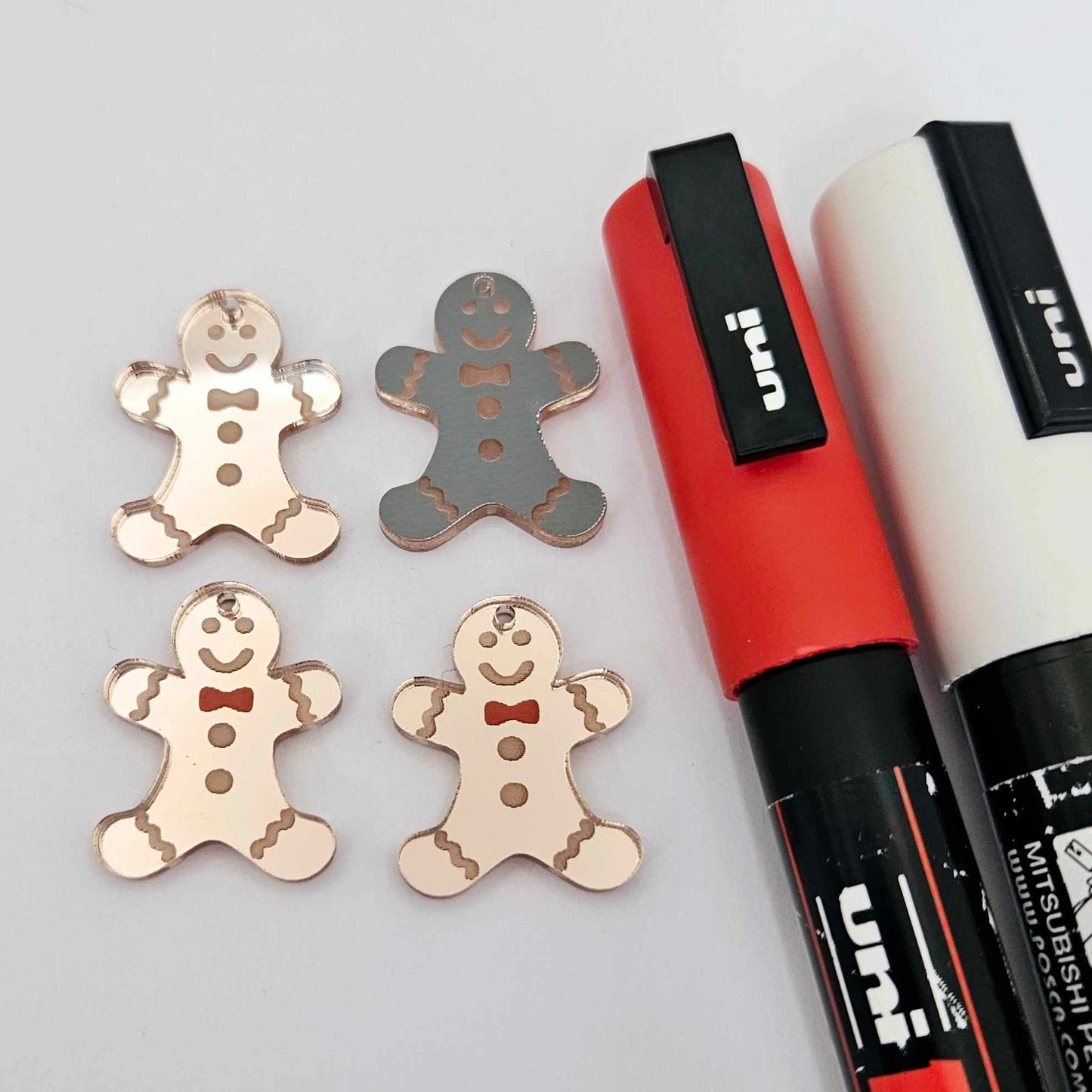 rose gold mirror gingerbread men Christmas Xmas DIY earring supplies laser cut acrylic mini small petite dangles blanks engraved paint fill kids