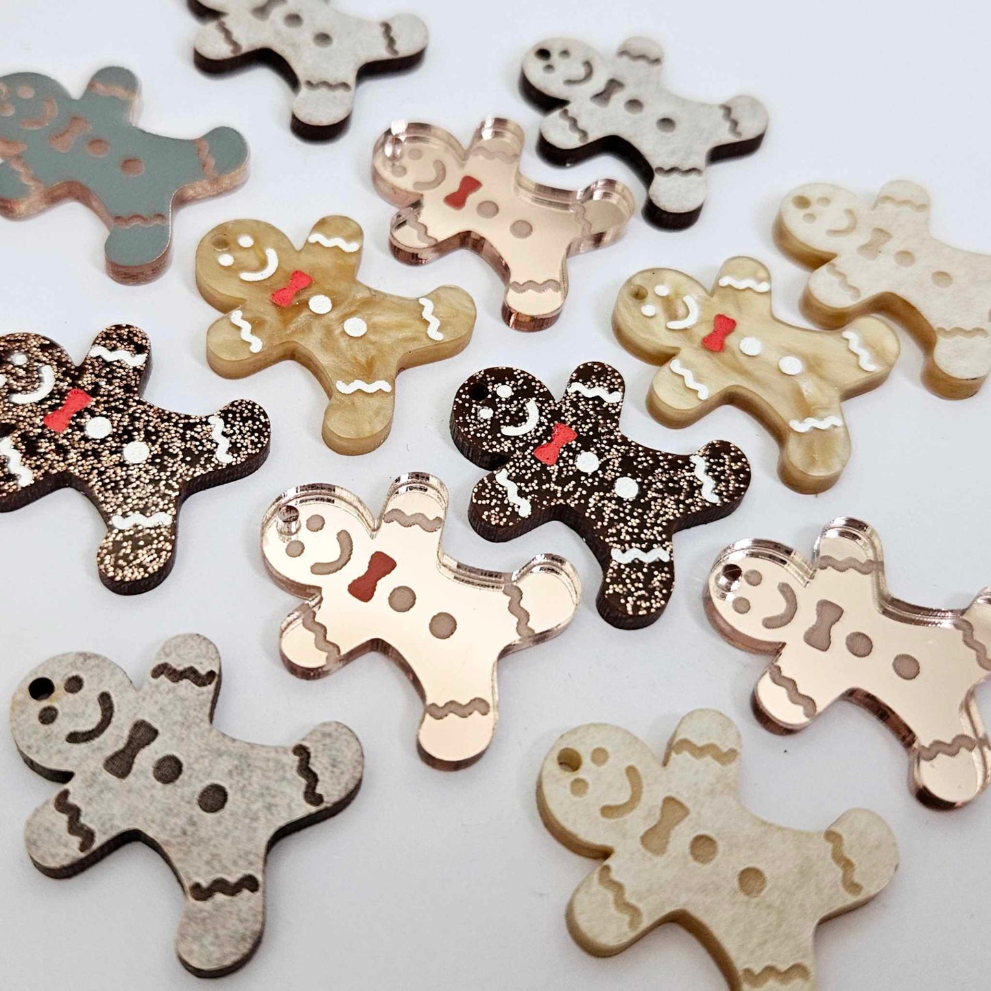 gold brown pearl marble rose gold mirror copper glitter mixed pack gingerbread men Christmas Xmas DIY earring supplies laser cut acrylic mini small petite dangles blanks engraved paint fill kids