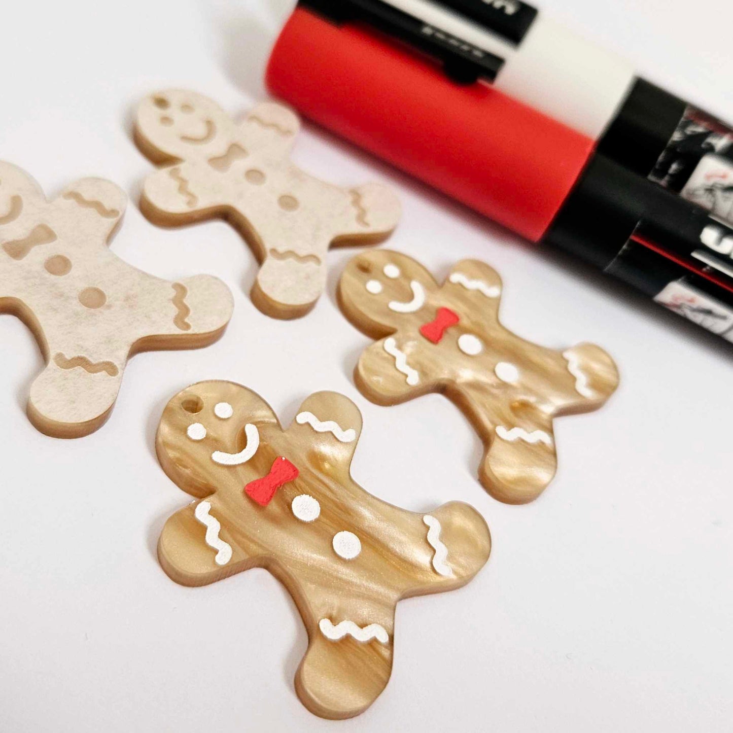 gold brown marble gingerbread men Christmas Xmas DIY earring supplies laser cut acrylic dangles blanks engraved paint fill