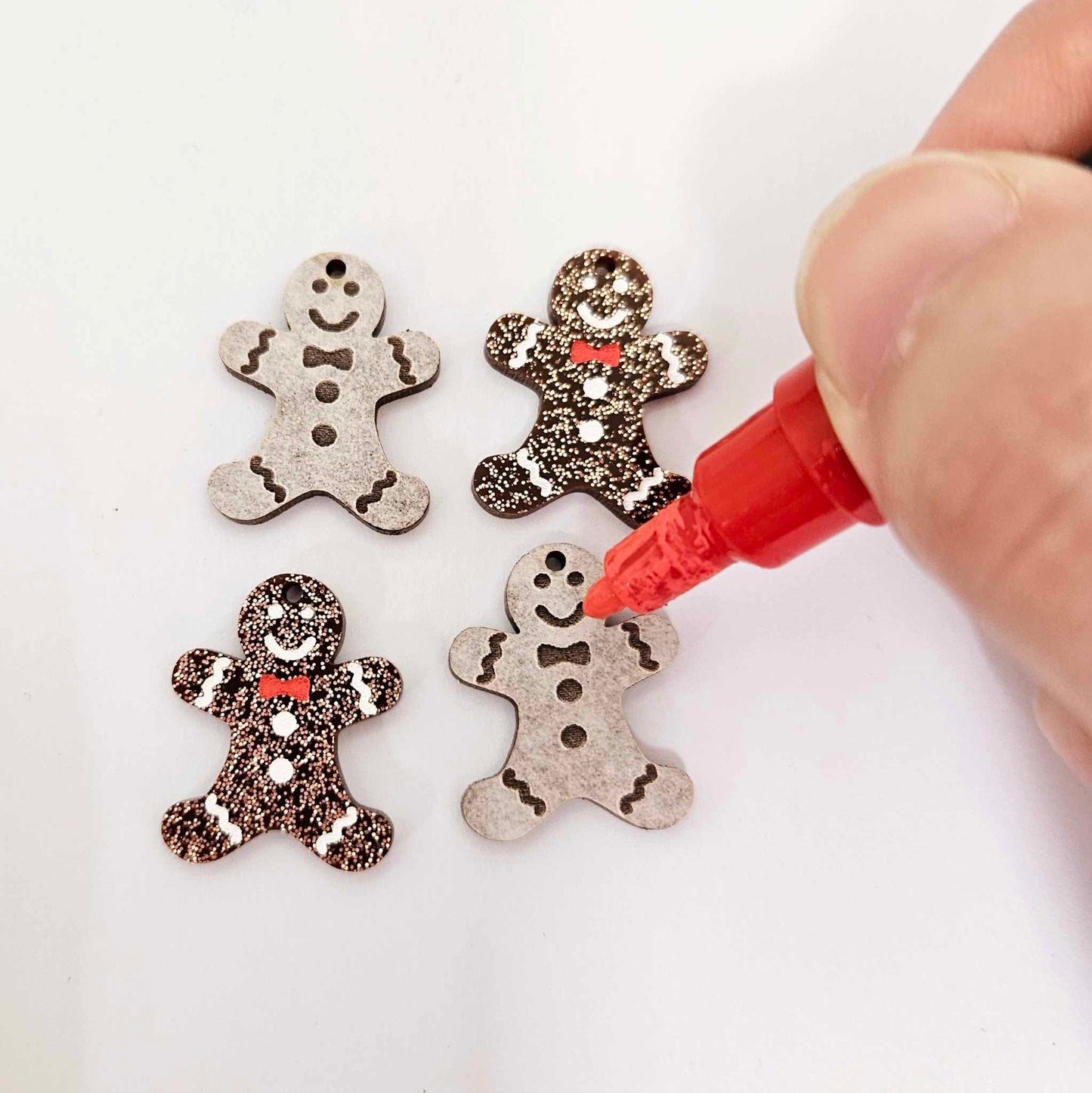 copper bronze brown glitter gingerbread men Christmas Xmas DIY earring supplies laser cut acrylic mini small petite dangles blanks engraved paint fill kids