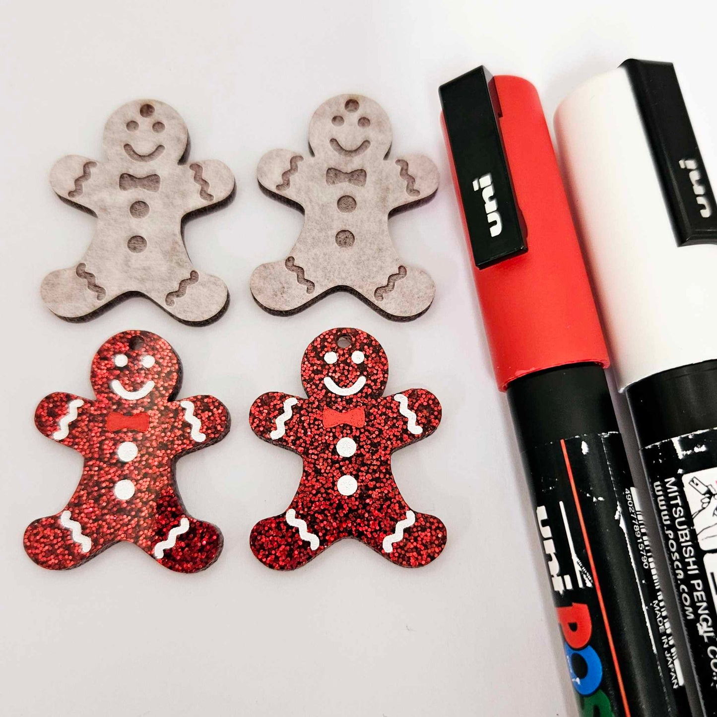red glitter gingerbread men Christmas Xmas DIY earring supplies laser cut acrylic dangles blanks engraved paint fill