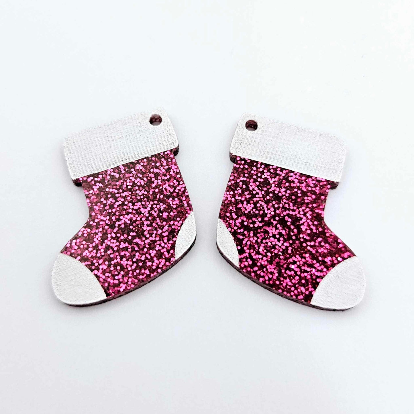 hot pink glitter stockings Christmas DIY earring supplies laser cut acrylic dangles blanks engraved paint fill craft