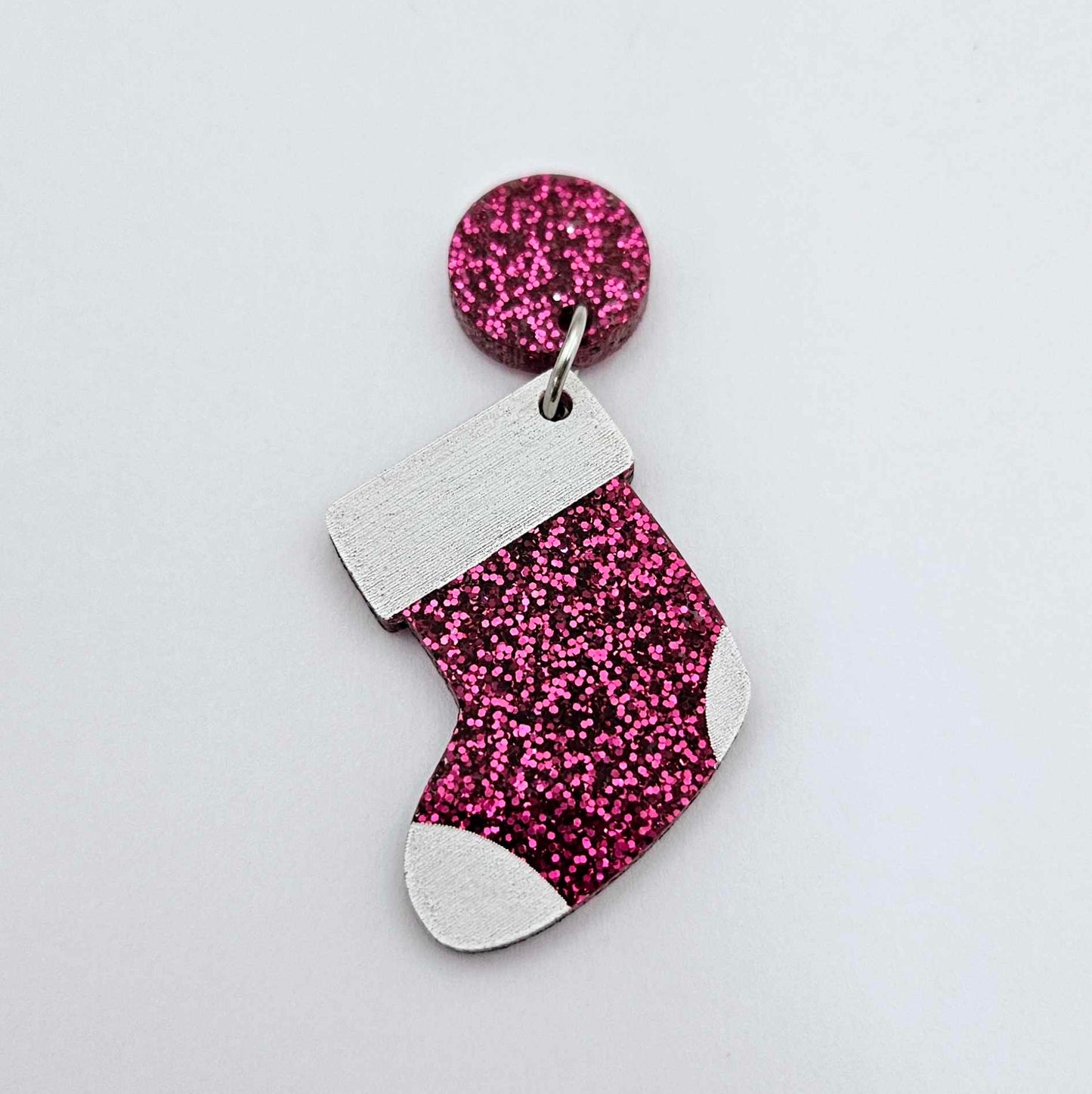 hot pink glitter stockings Christmas DIY earring supplies laser cut acrylic dangles blanks engraved paint fill craft