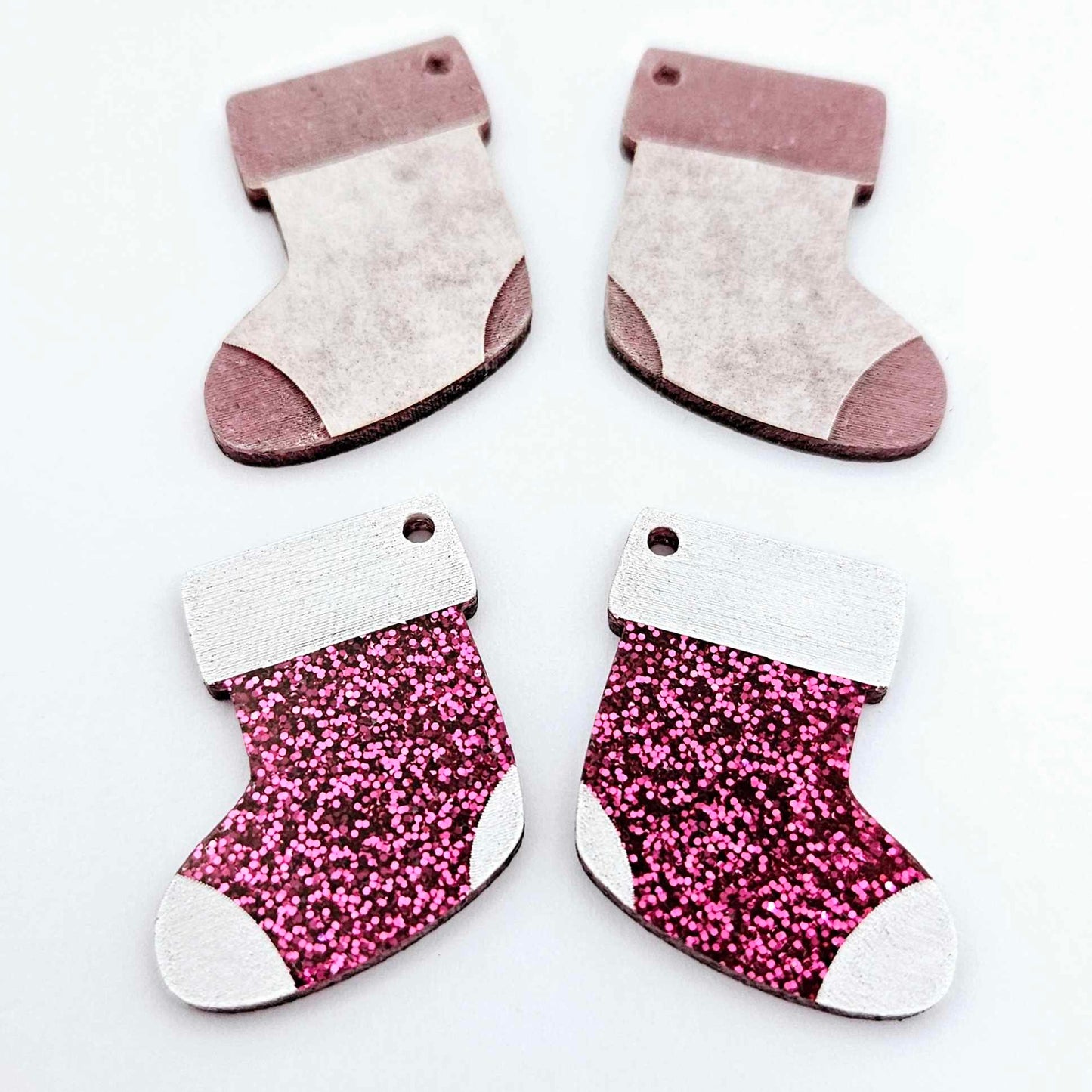 hot pink glitter stockings Christmas DIY earring supplies laser cut acrylic dangles blanks engraved paint fill craft