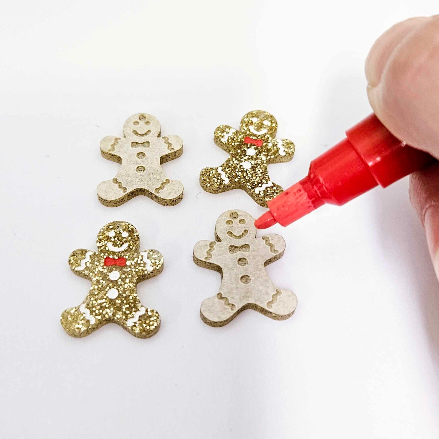 gold glitter gingerbread men Christmas Xmas DIY earring supplies laser cut acrylic mini small petite dangles blanks engraved paint fill kids