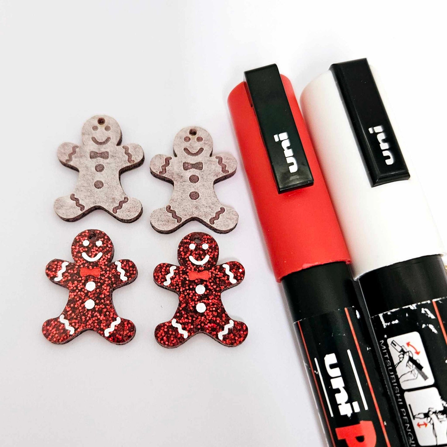 red glitter gingerbread men Christmas Xmas DIY earring supplies laser cut acrylic mini small petite dangles blanks engraved paint fill kids