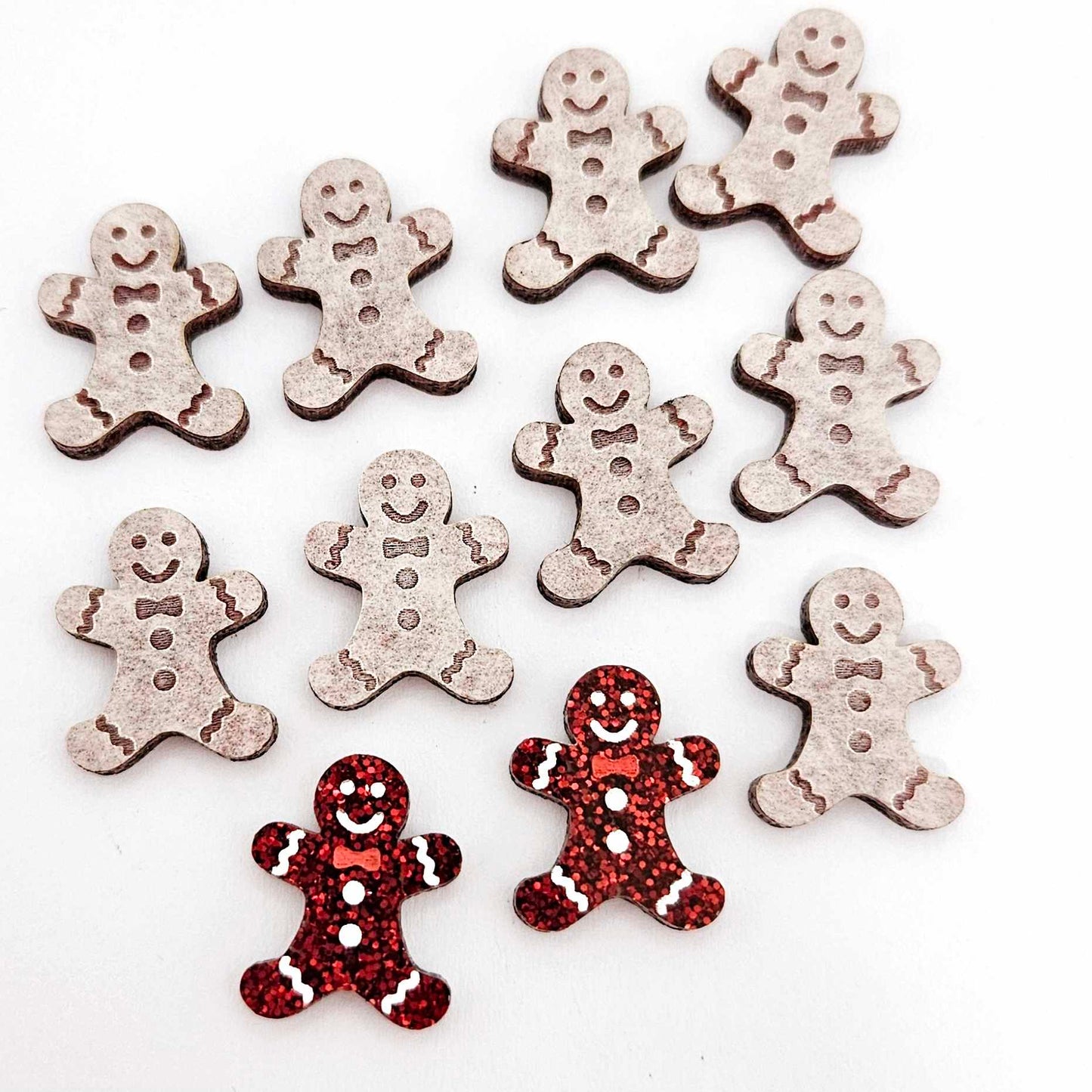 red glitter gingerbread men Christmas Xmas DIY earring supplies laser cut acrylic studs blanks engraved paint fill mixed pack