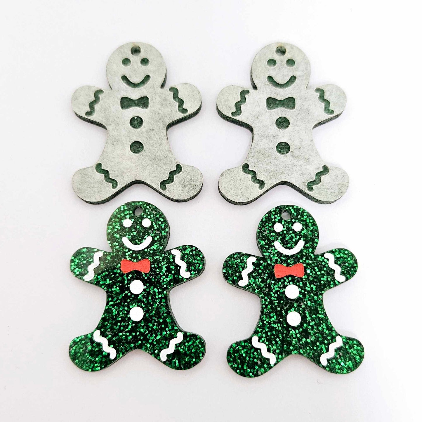 green glitter gingerbread men Christmas Xmas DIY earring supplies laser cut acrylic dangles blanks engraved paint fill