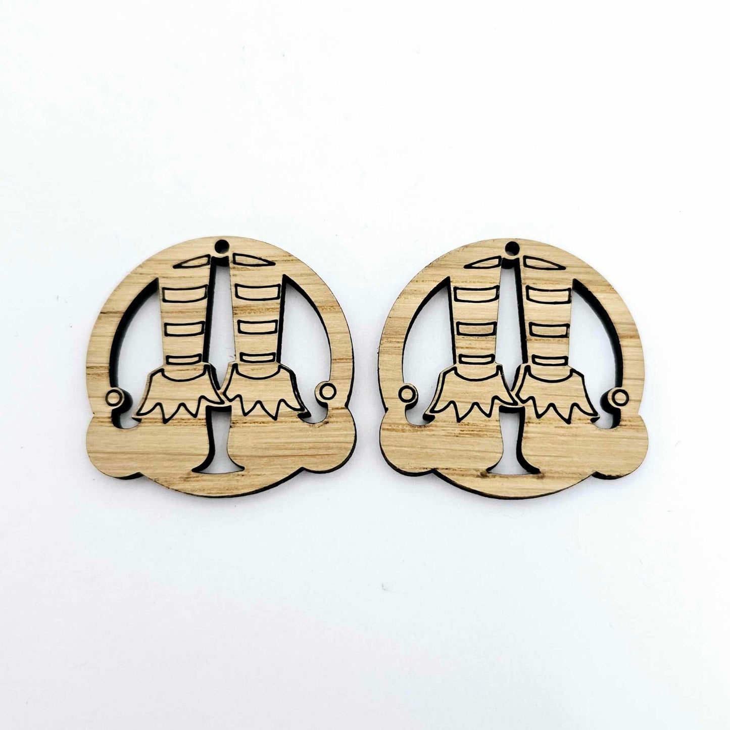 oak wood veneer elf legs hoops Christmas Xmas DIY earring supplies laser cut acrylic paint fill engraved