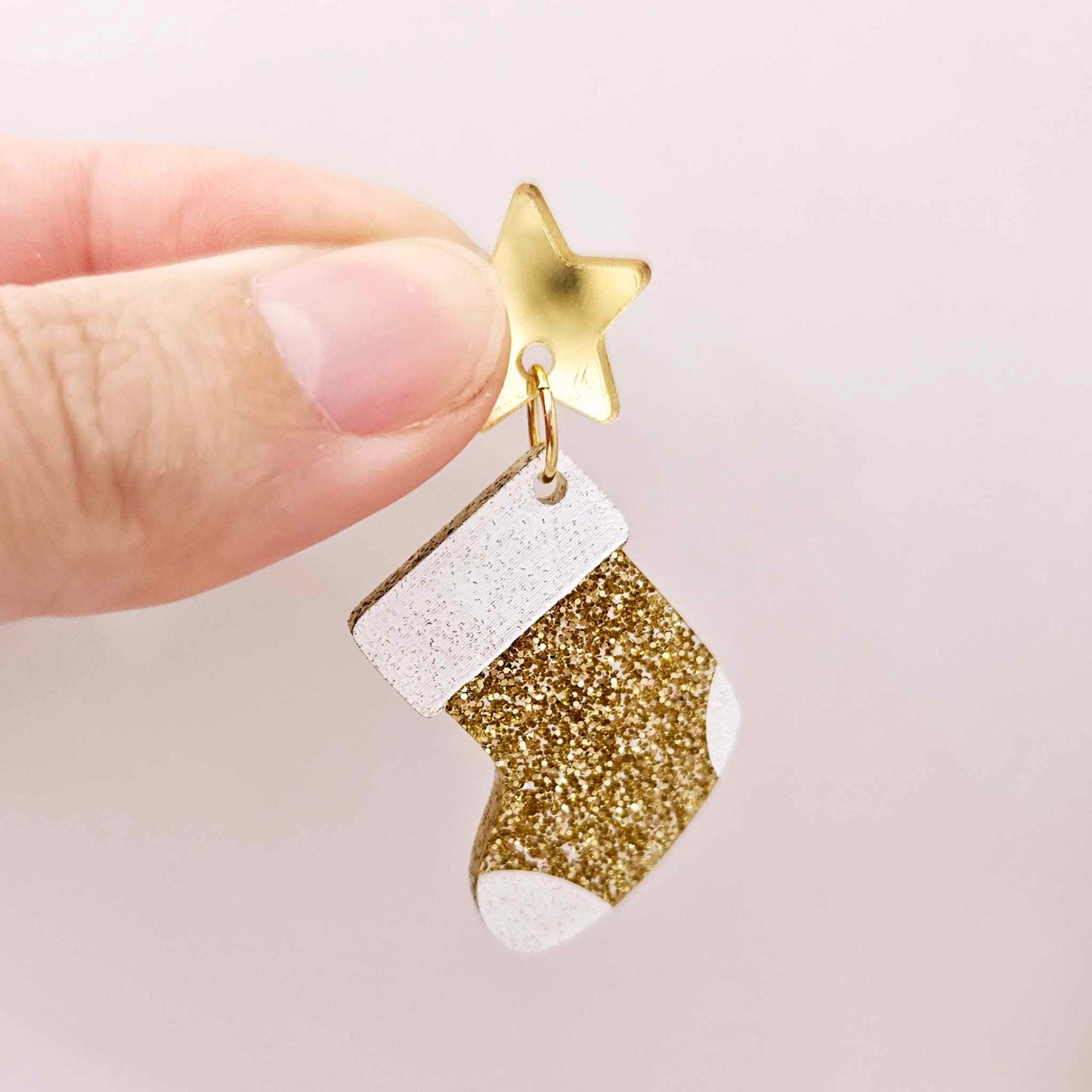 gold glitter stockings Christmas DIY earring supplies laser cut acrylic dangles blanks engraved paint fill craft