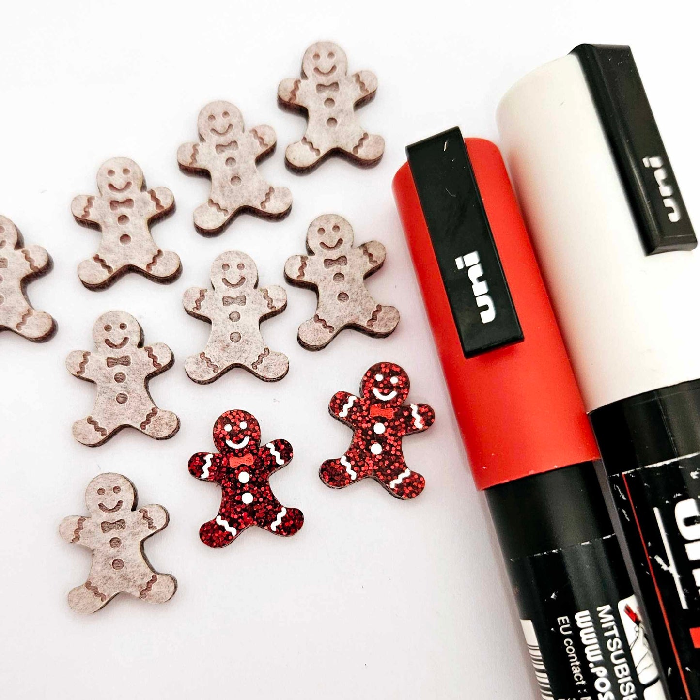 red glitter gingerbread men Christmas Xmas DIY earring supplies laser cut acrylic studs blanks engraved paint fill mixed pack