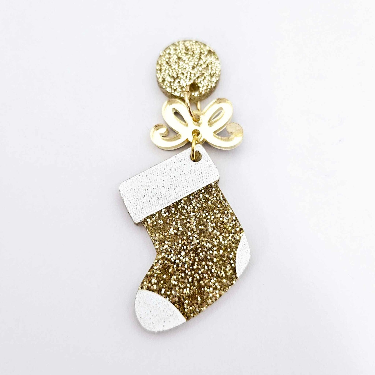 gold glitter stockings Christmas DIY earring supplies laser cut acrylic dangles blanks engraved paint fill craft