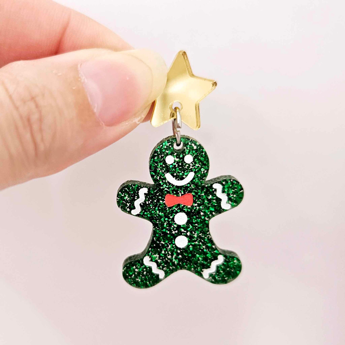 green glitter gingerbread men Christmas Xmas DIY earring supplies laser cut acrylic dangles blanks engraved paint fill