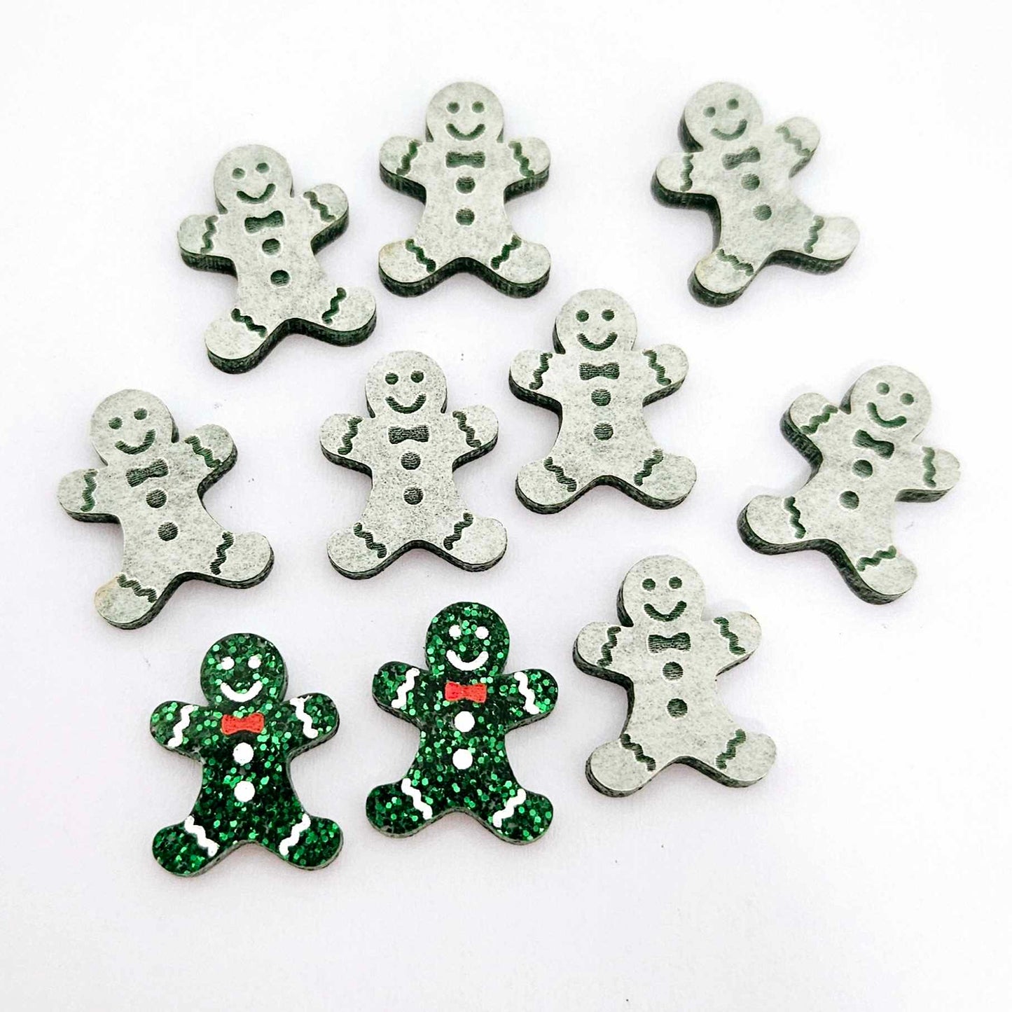 green glitter gingerbread men Christmas Xmas DIY earring supplies laser cut acrylic studs blanks engraved paint fill mixed pack