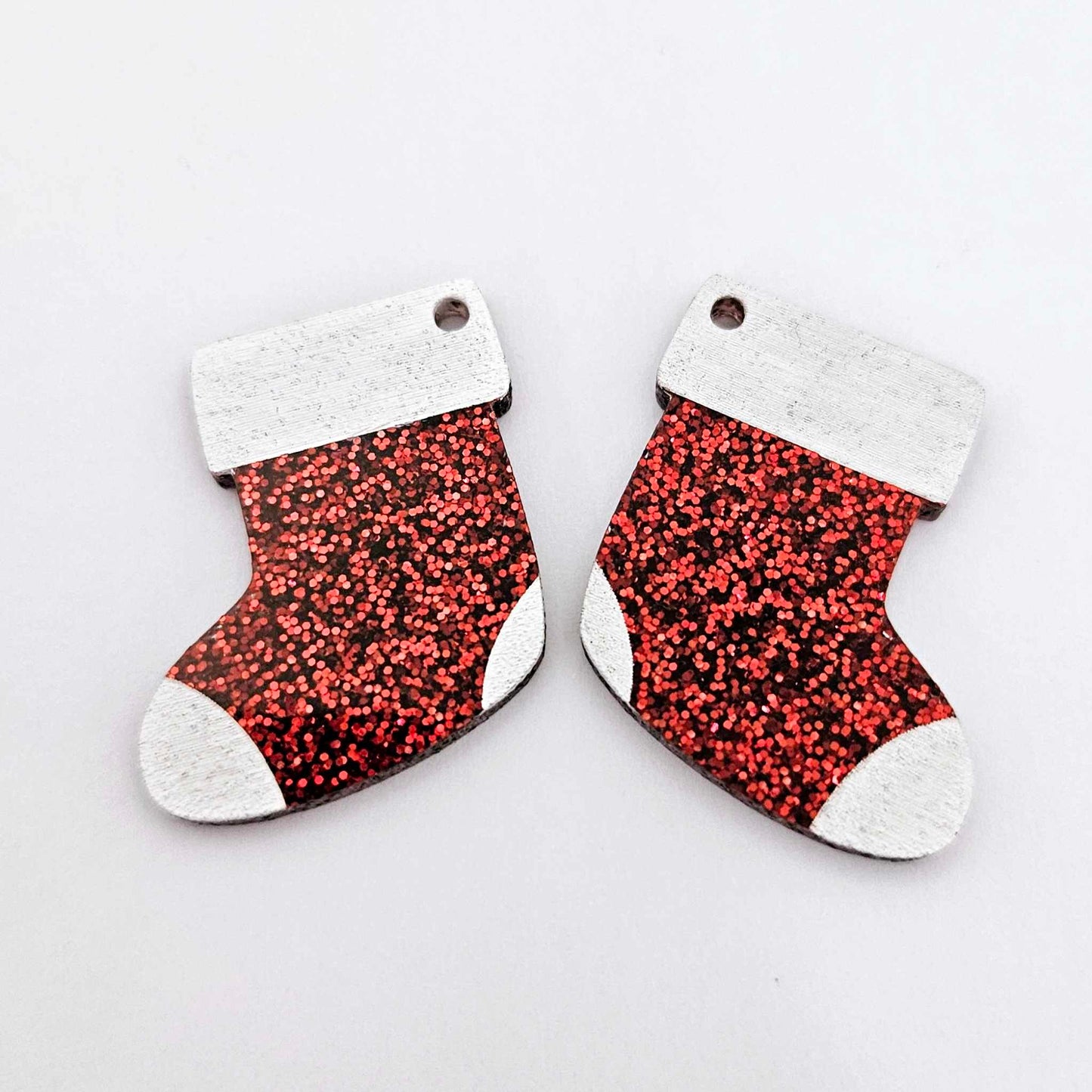 red glitter stockings Christmas DIY earring supplies laser cut acrylic dangles blanks engraved paint fill craft
