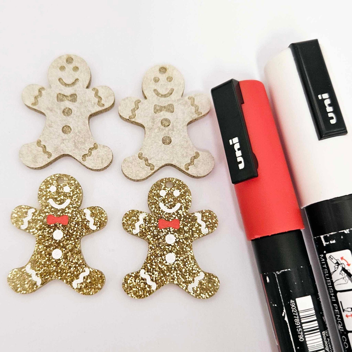 gold glitter gingerbread men Christmas Xmas DIY earring supplies laser cut acrylic dangles blanks engraved paint fill