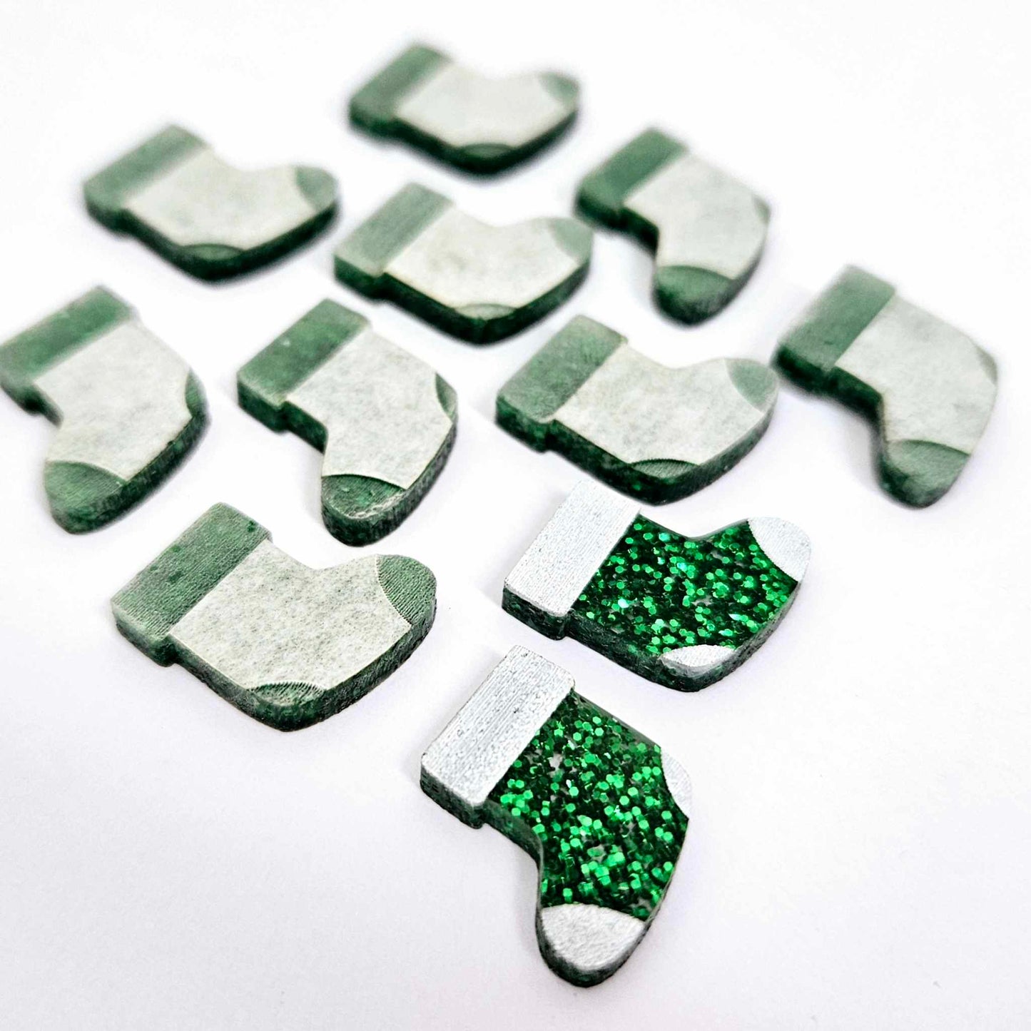 green glitter stockings Christmas Xmas DIY earring supplies laser cut acrylic studs blanks paint fill engraved