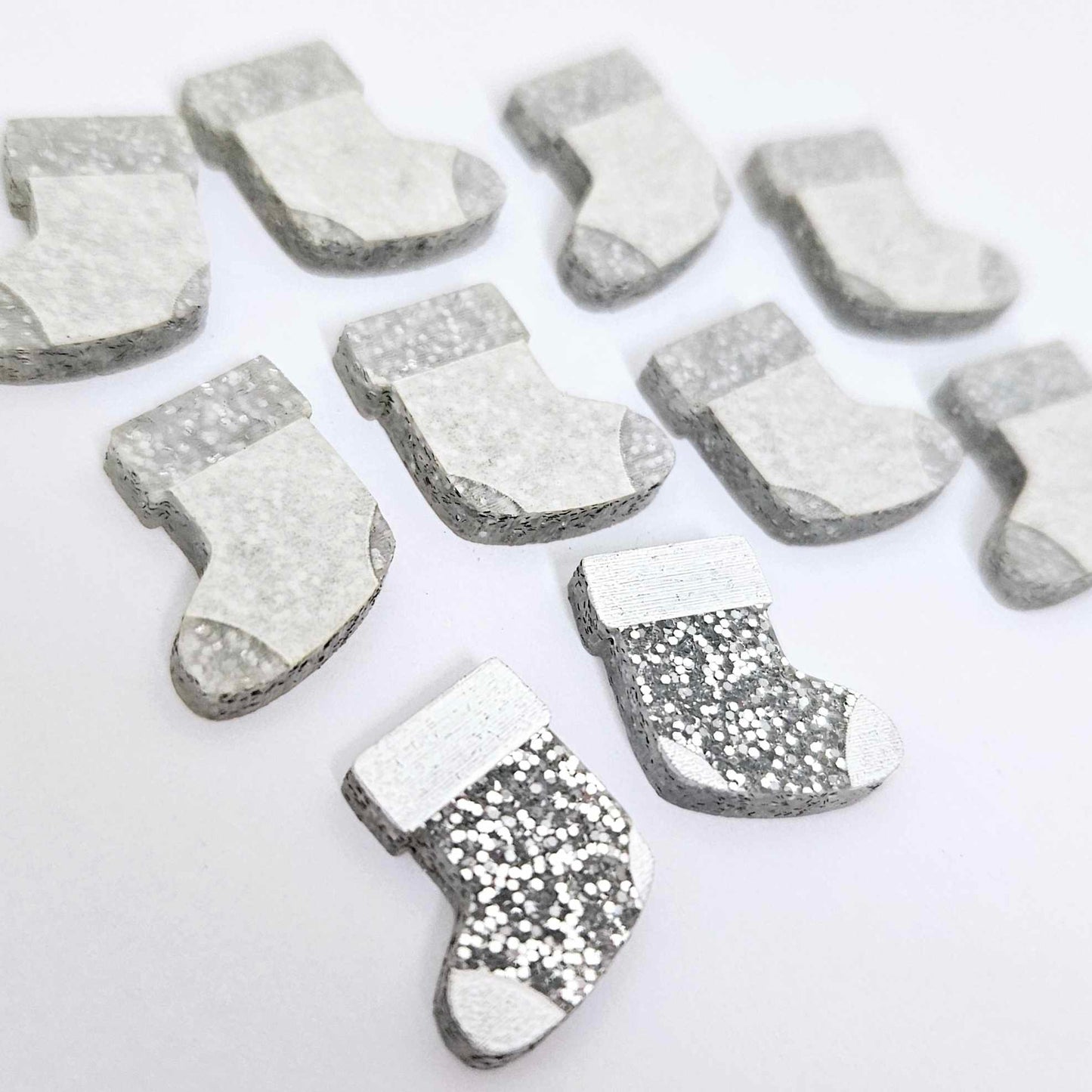 silver glitter stockings Christmas Xmas DIY earring supplies laser cut acrylic studs blanks paint fill engraved