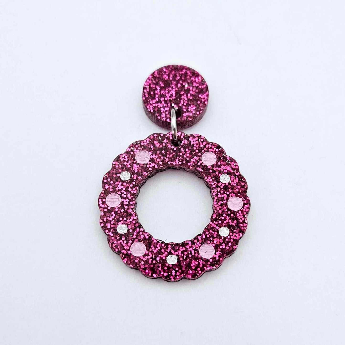 hot pink glitter wreath Christmas Xmas bows DIY earring supplies laser cut acrylic dangles blanks engraved paint filled baubles layered hoops