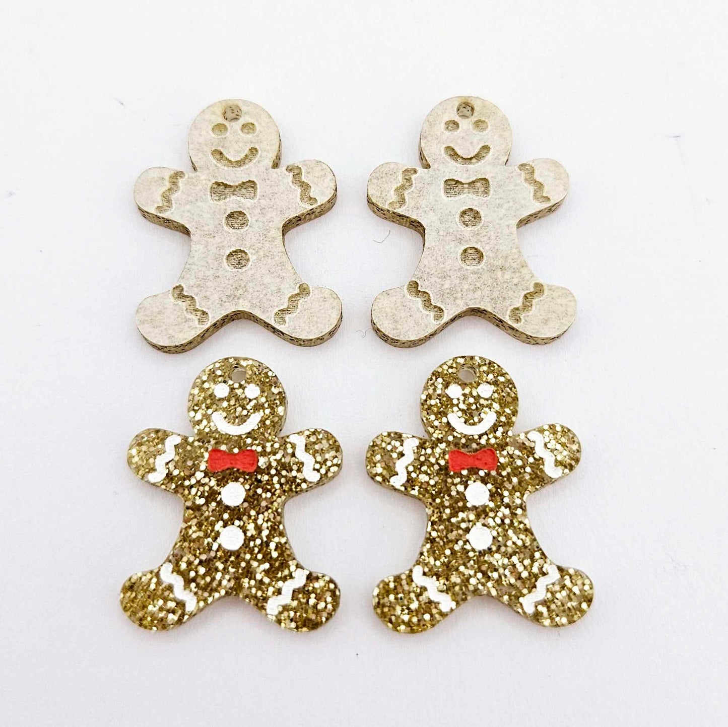 gold glitter gingerbread men Christmas Xmas DIY earring supplies laser cut acrylic mini small petite dangles blanks engraved paint fill kids