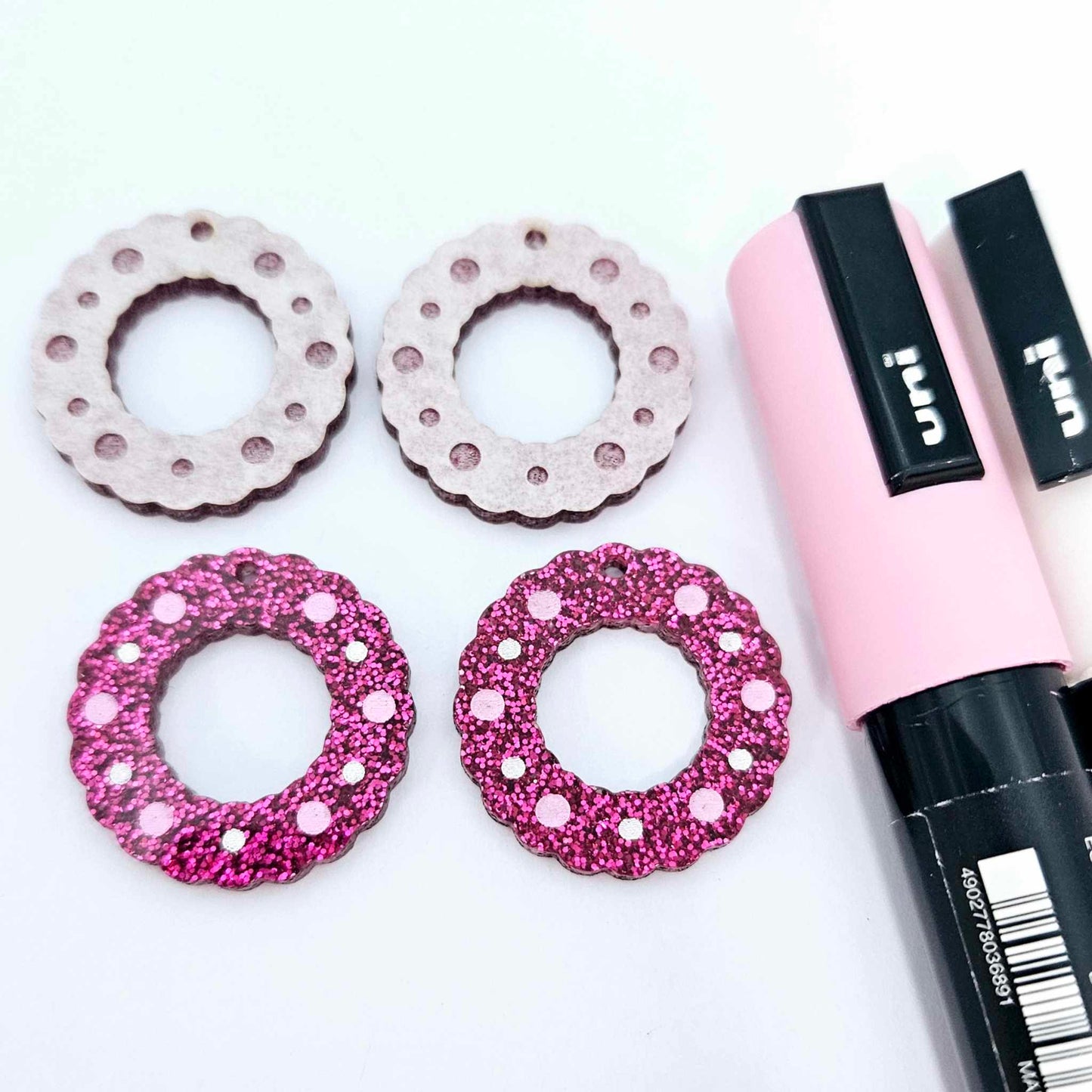 hot pink glitter wreath Christmas Xmas bows DIY earring supplies laser cut acrylic dangles blanks engraved paint filled baubles layered hoops