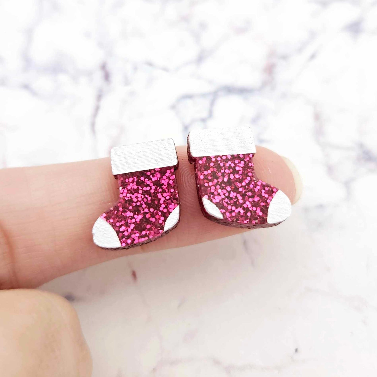hot pink glitter stockings Christmas Xmas DIY earring supplies laser cut acrylic studs blanks paint fill engraved