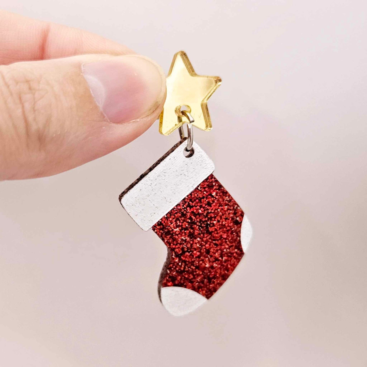 red glitter stockings Christmas DIY earring supplies laser cut acrylic dangles blanks engraved paint fill craft