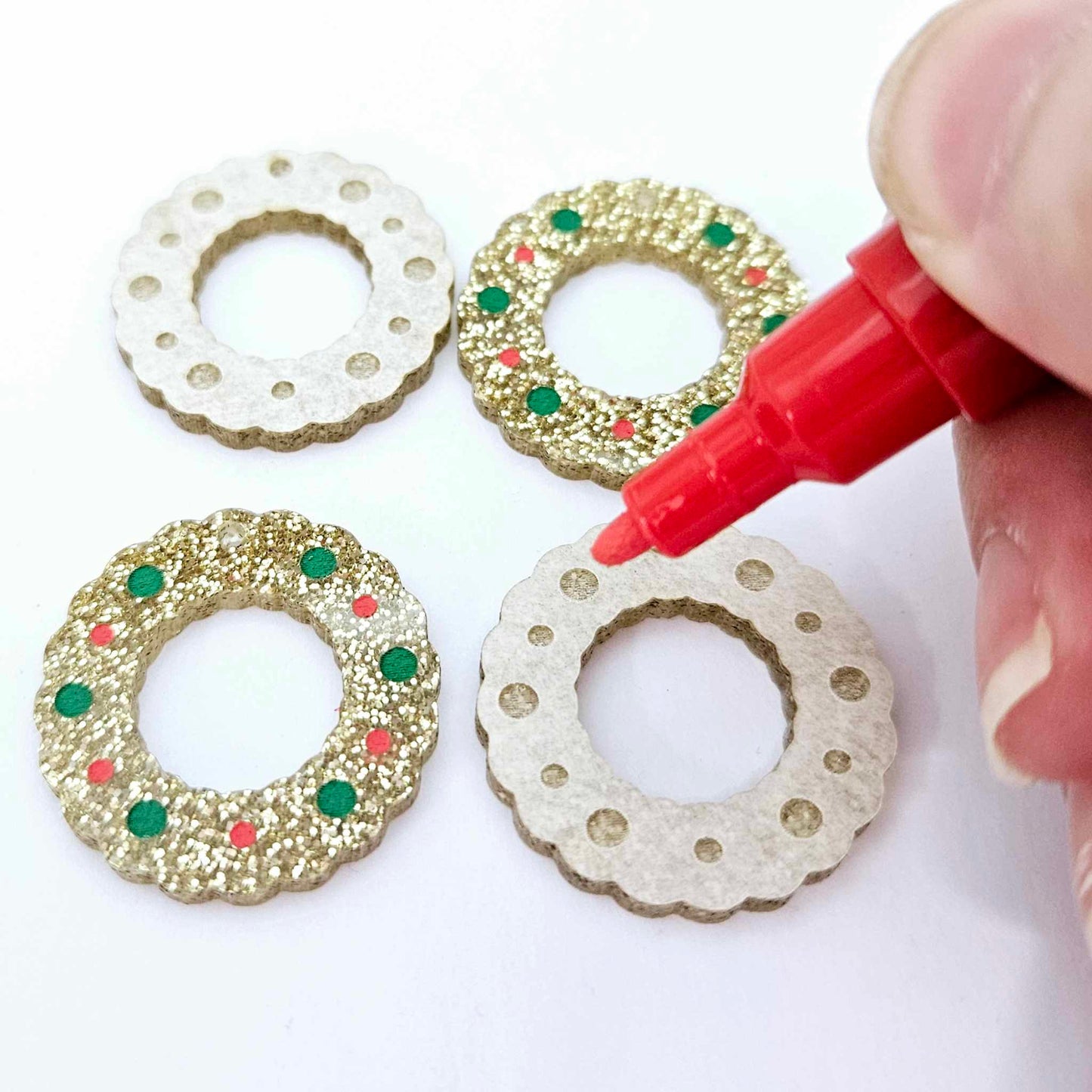 gold glitter wreath Christmas Xmas bows DIY earring supplies laser cut acrylic dangles blanks engraved paint filled baubles layered hoops