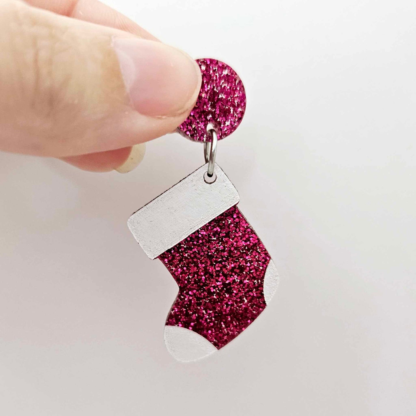 hot pink glitter stockings Christmas DIY earring supplies laser cut acrylic dangles blanks engraved paint fill craft