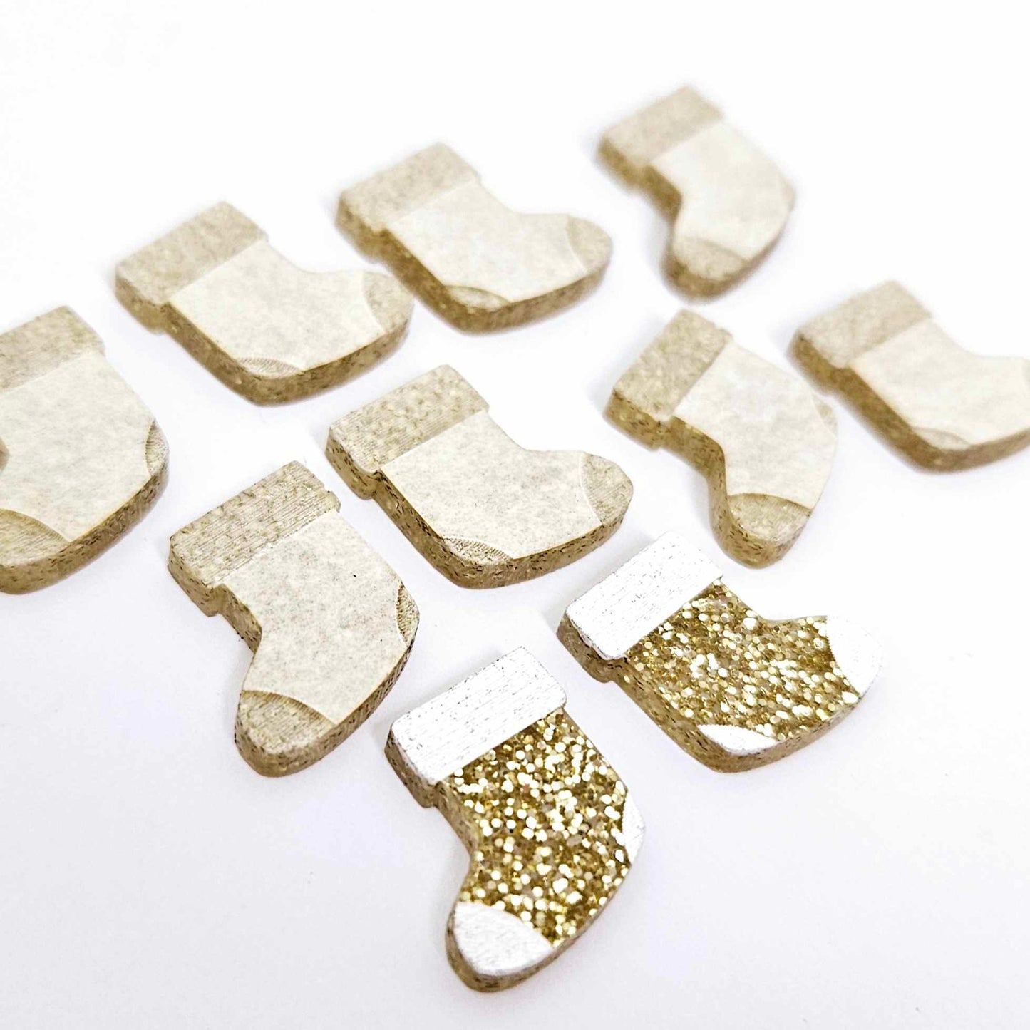 gold glitter stockings Christmas Xmas DIY earring supplies laser cut acrylic studs blanks paint fill engraved