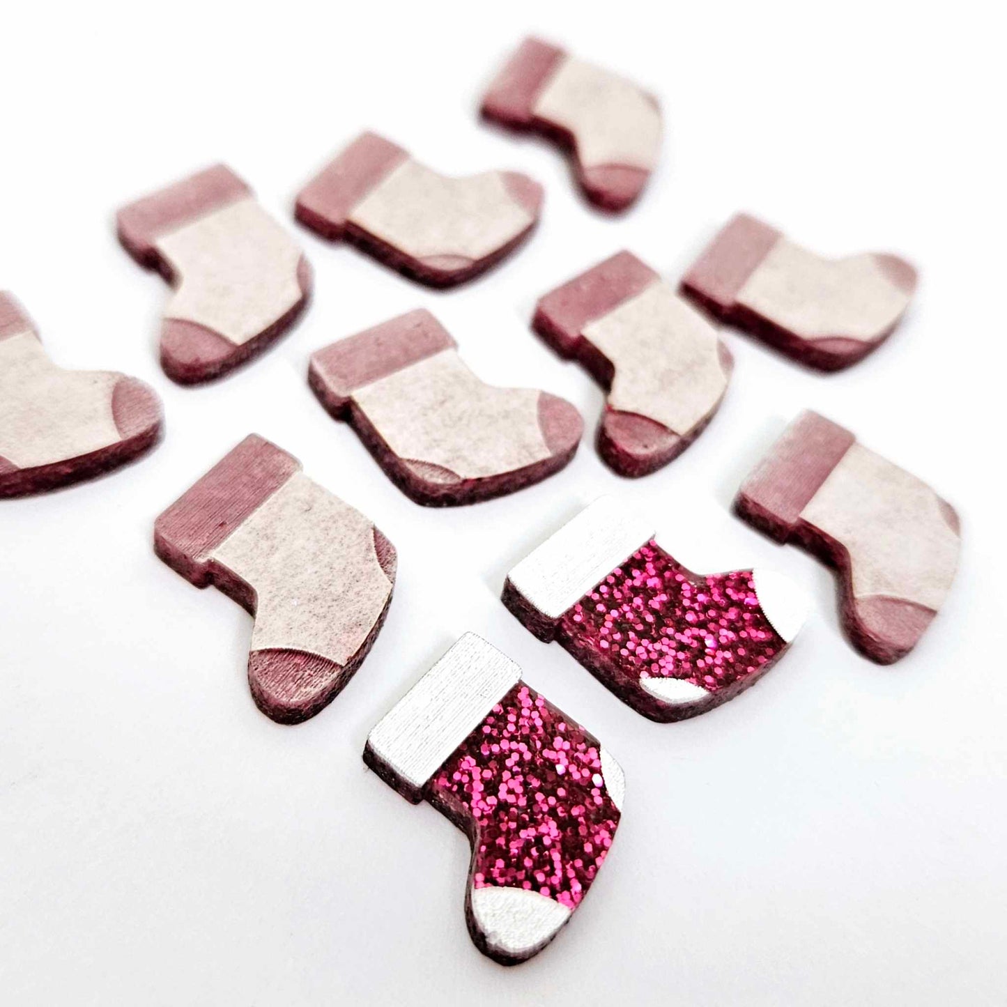 hot pink glitter stockings Christmas Xmas DIY earring supplies laser cut acrylic studs blanks paint fill engraved