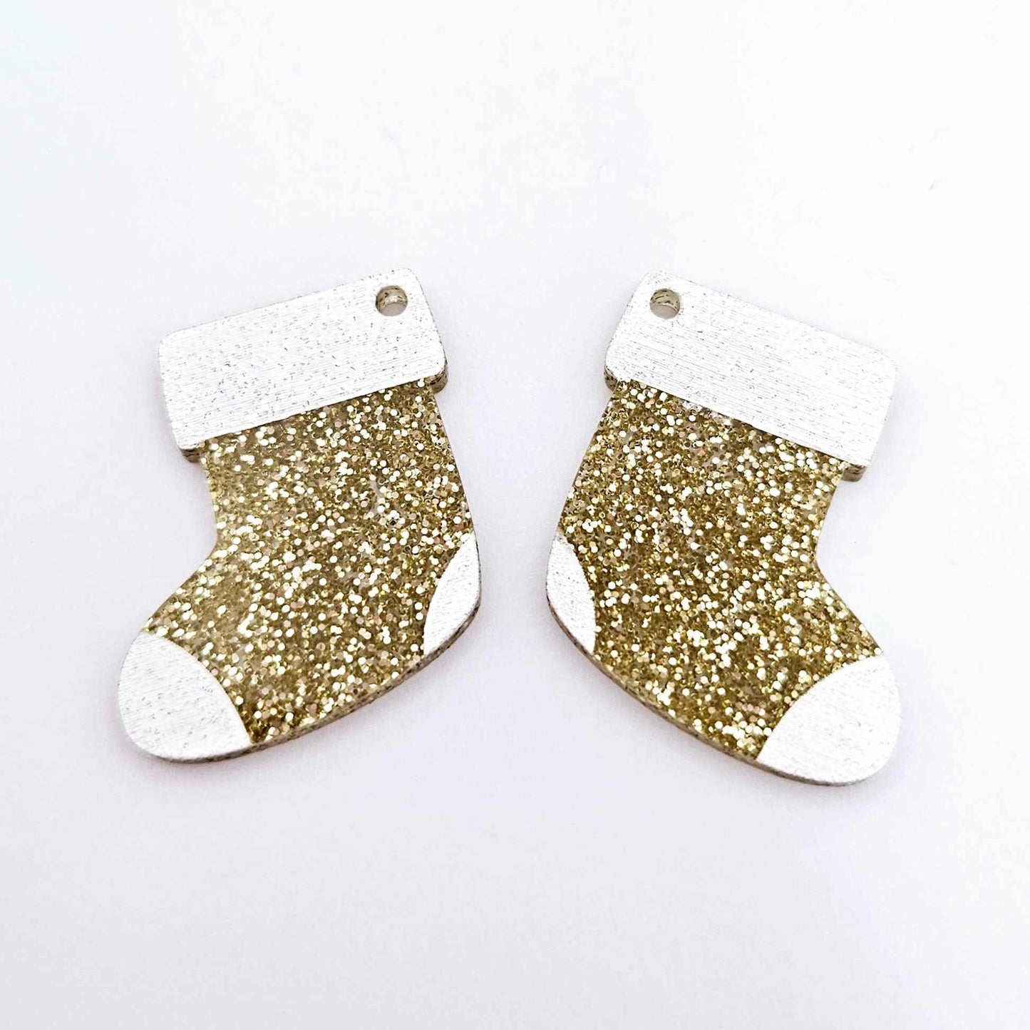 gold glitter stockings Christmas DIY earring supplies laser cut acrylic dangles blanks engraved paint fill craft