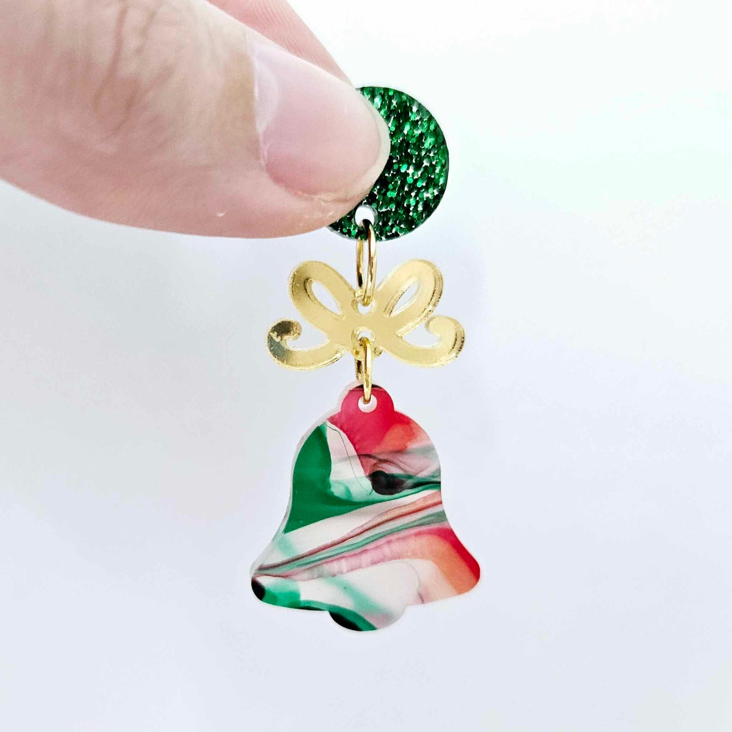 red green white gold marble swirl acrylic Christmas Xmas bells mirror bows layered hoops DIY earring supplies laser cut blanks dangles