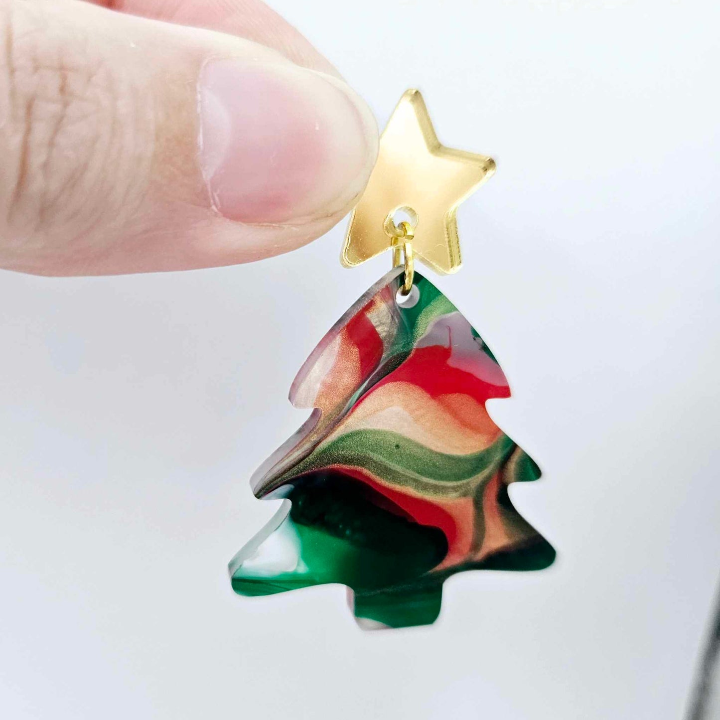 red green white gold marble swirl acrylic Christmas Xmas tree DIY earring supplies laser cut blanks dangles