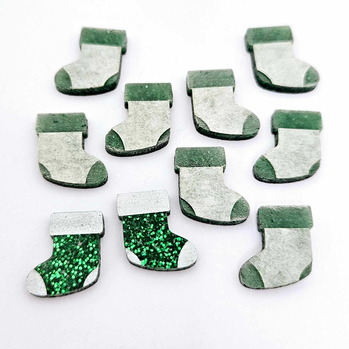 green glitter stockings Christmas Xmas DIY earring supplies laser cut acrylic studs blanks paint fill engraved