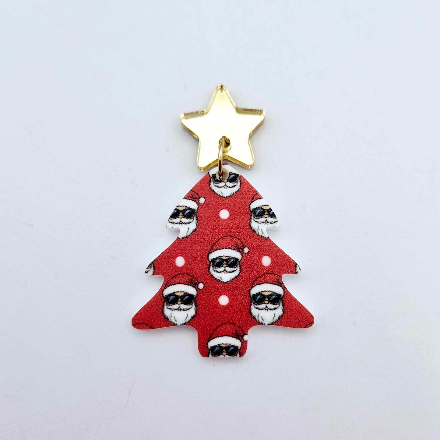 red cool santa with sunnies UV print Christmas Xmas tree DIY earring supplies laser cut acrylic dangles blanks