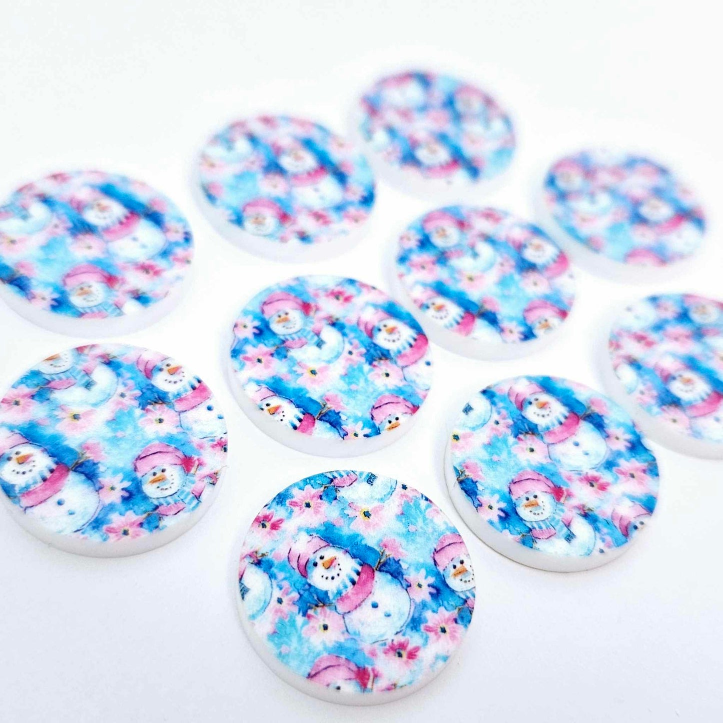 20mm circle snowman wonderland pink blue UV print Christmas Xmas DIY earring supplies laser cut acrylic studs blanks