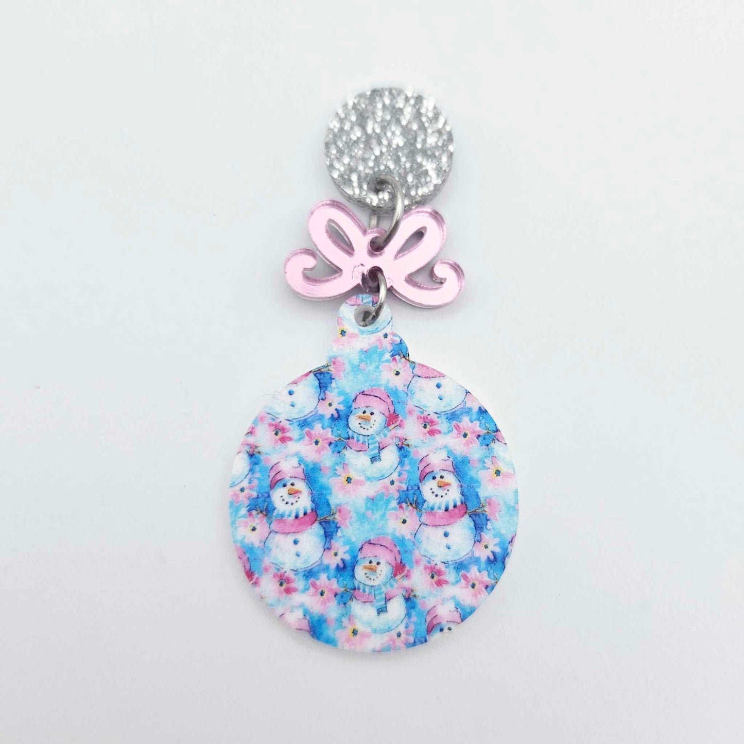 snowman wonderland pink blue UV print baubles Christmas Xmas tree DIY earring supplies laser cut acrylic dangles blanks